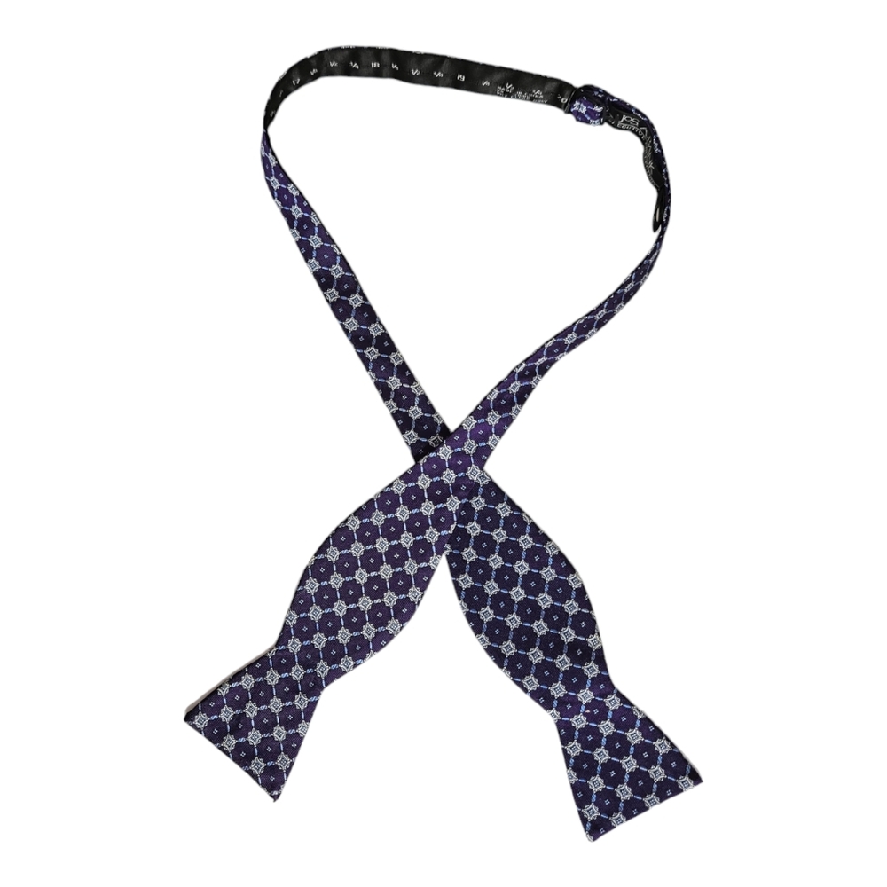 JOS. A. BANK Purple Geometric Silk DESIGNER Self Bow Tie HANDMADE